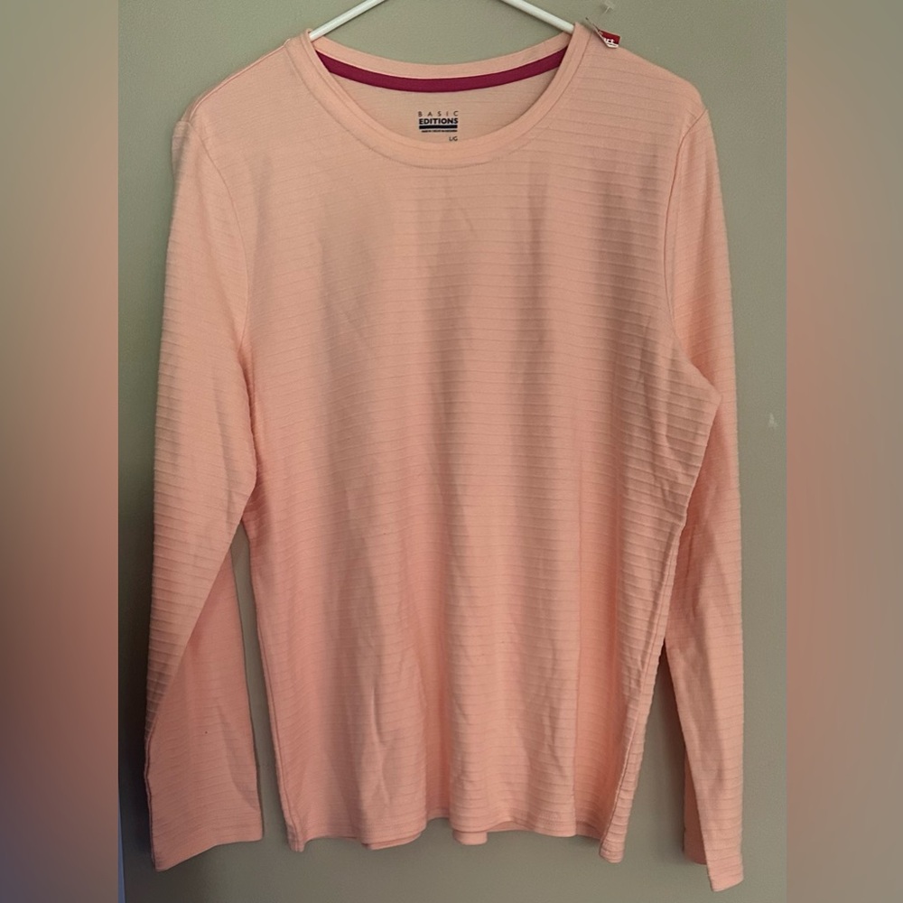 BASIC EDITIONS Size LARGE Light Pink Long Sleeved Shirt.